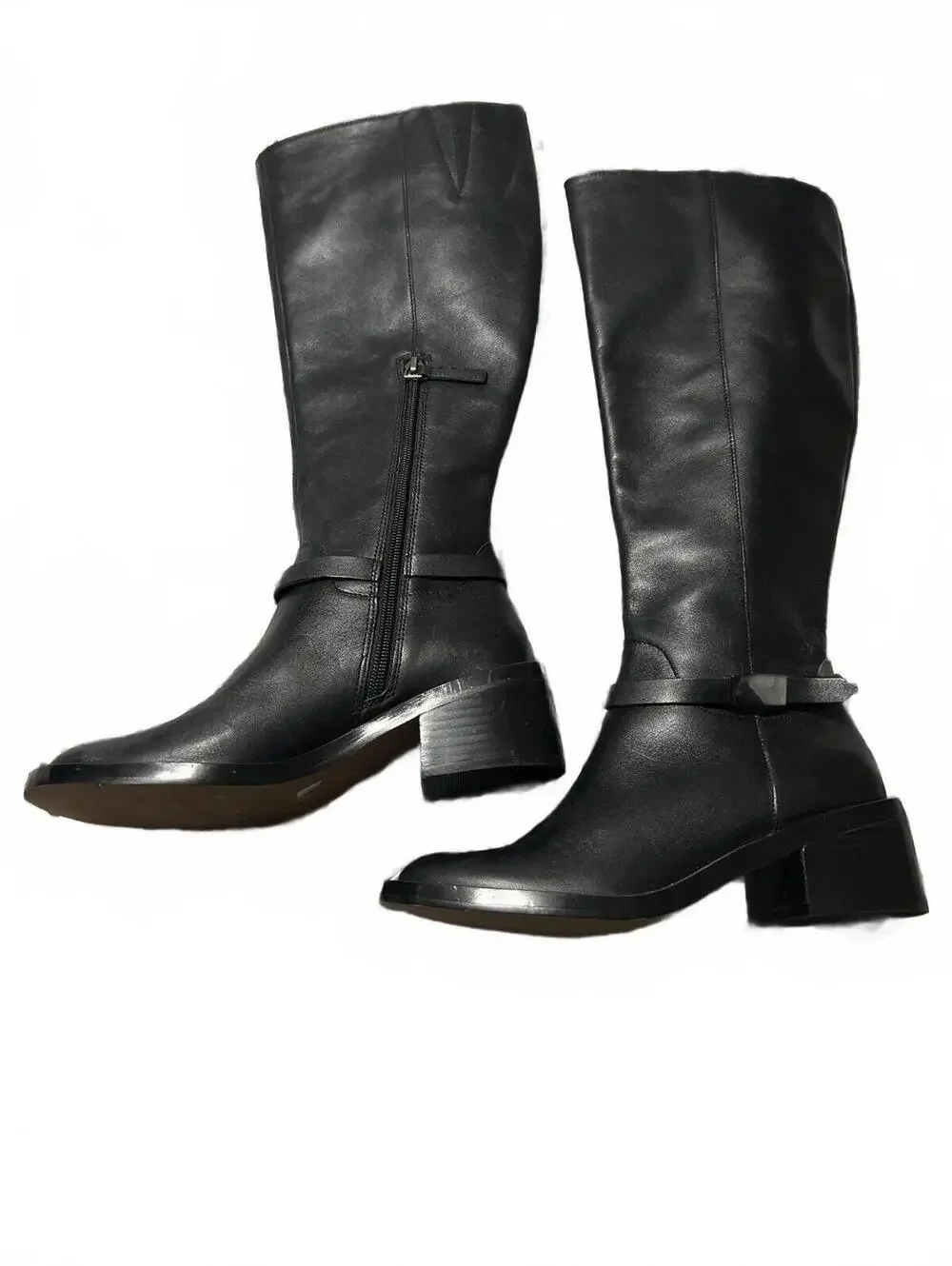 L.Paolo Black knee-high Leather Boots Block Heel 6